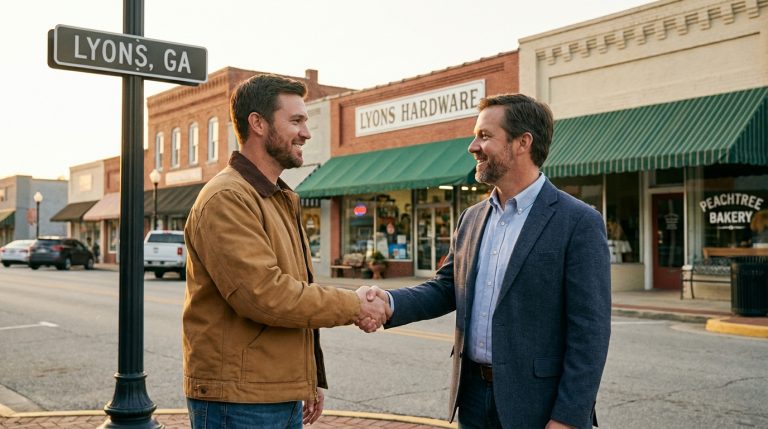 General liability insurance for small businesses in Lyons GA — local business owner shaking hands with insurance agent